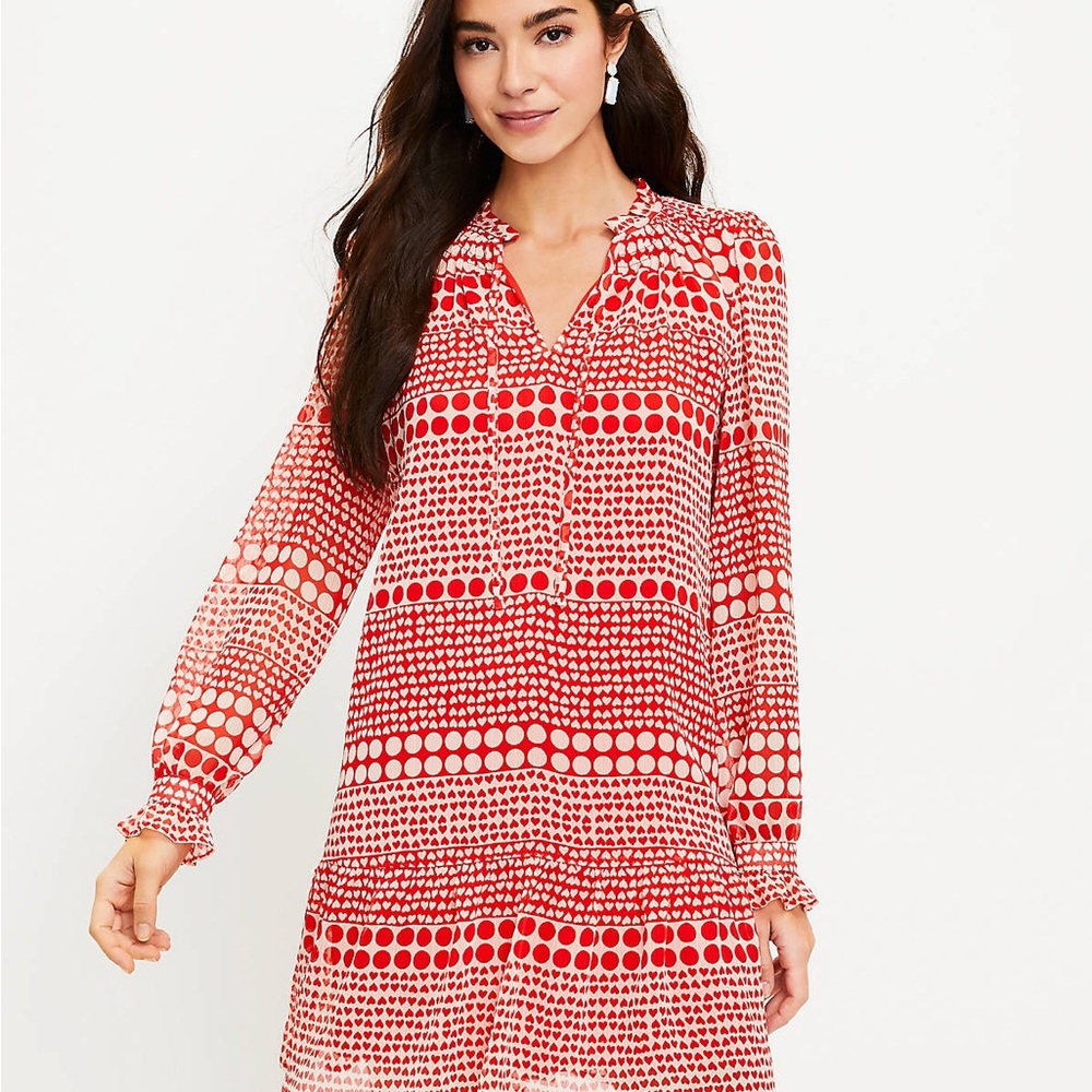 LOFT Heart Tie Neck Flounce Dress - XXL - NWT